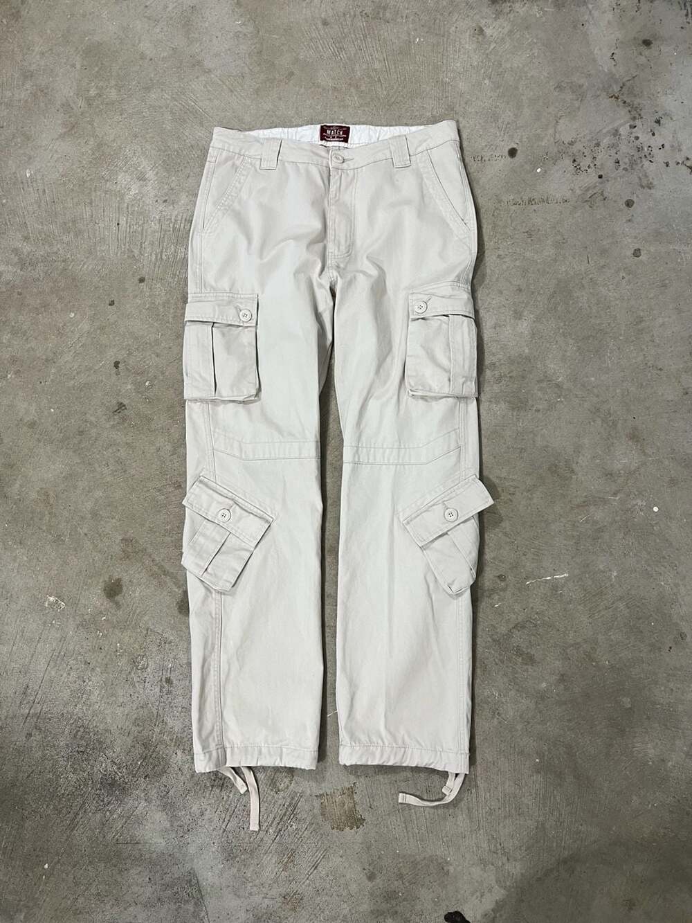 Vintage Y2K Matchstick Cargo Pants Multi Pocket Utility Drawstring Hem 36x31